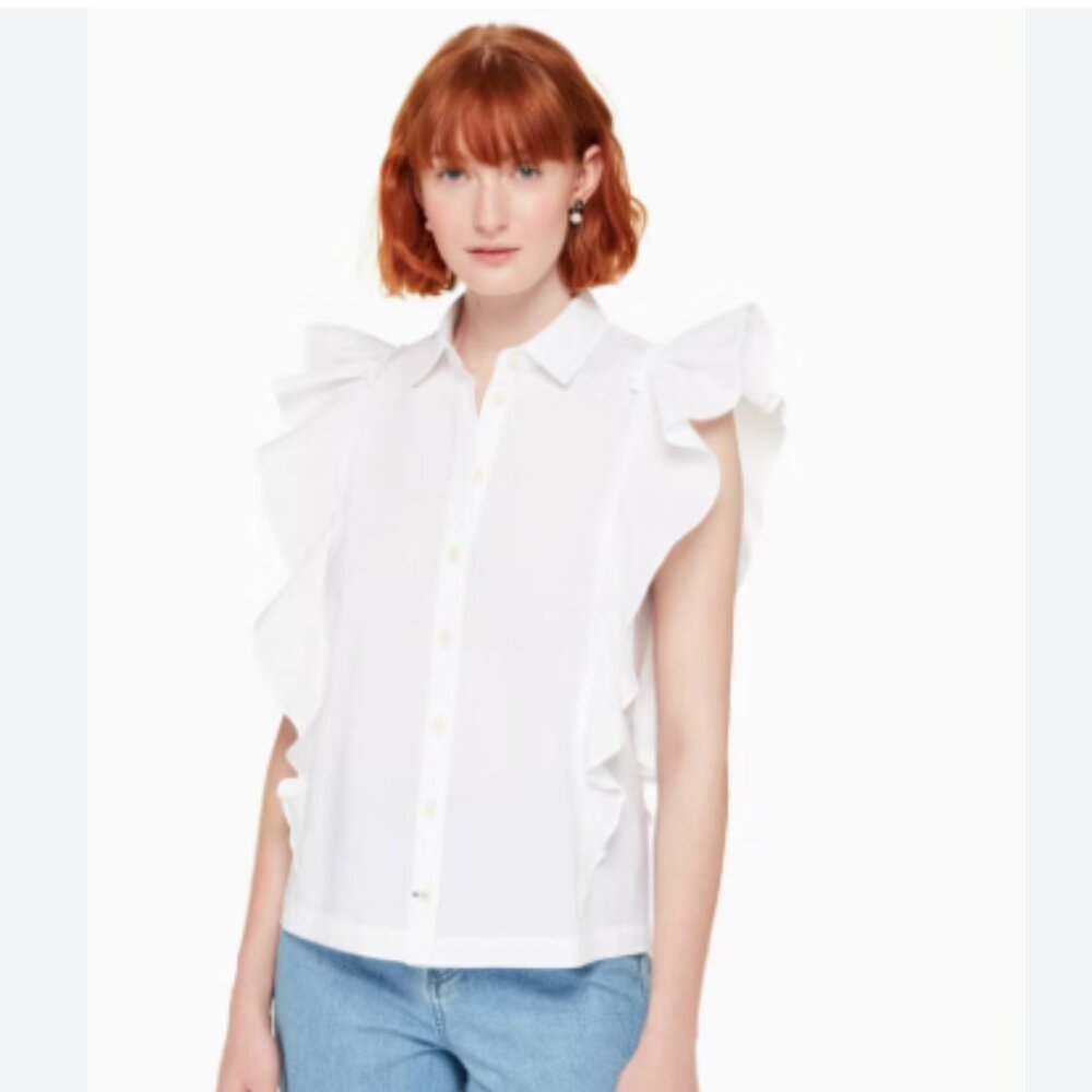 Kate Spade Flutter White Cotton Button Down Top Size S